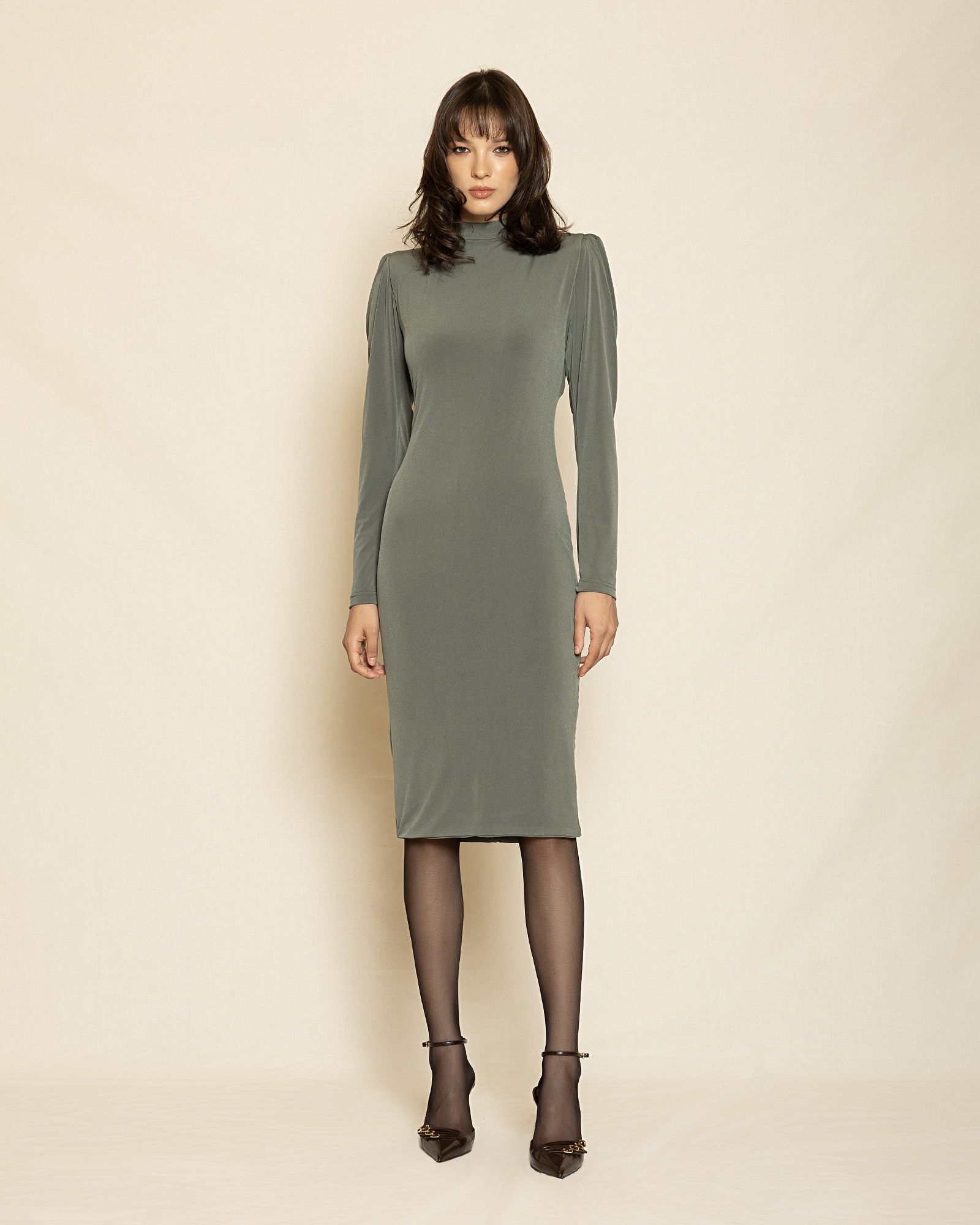 0184 Open - Back Midi Dress ST-0184 Olive - Image 1