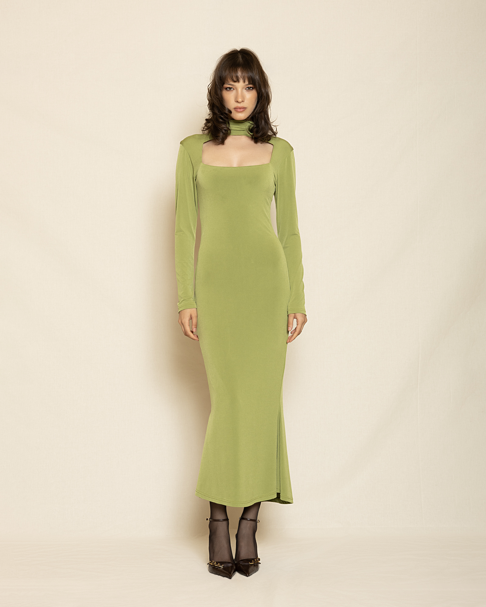 0185 Elegant Open-Back Maxi Dress ST-0185 Lime - Image 1