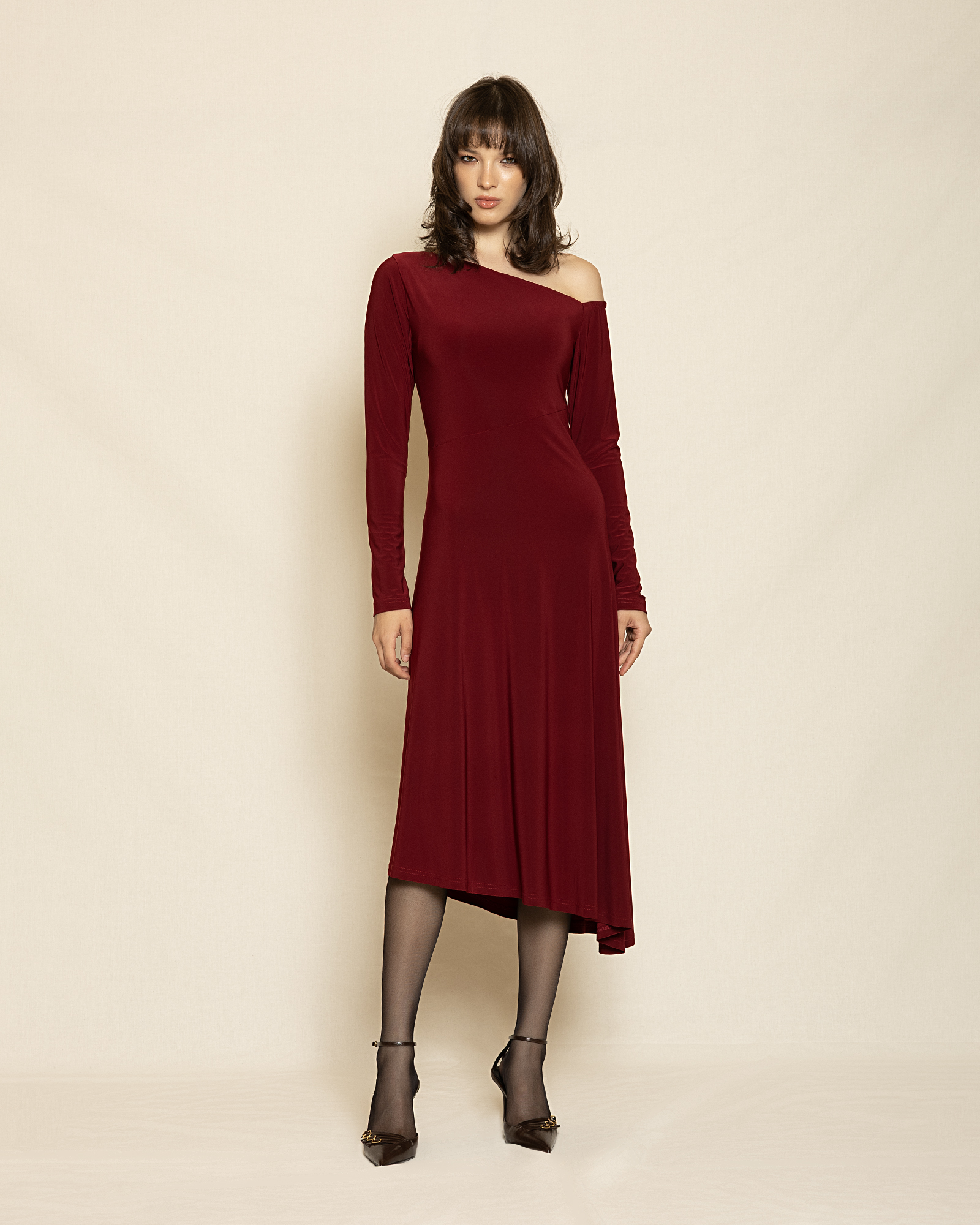 0186 (5) Timeless Midi Dress ST-0186 Bordo - Image 1