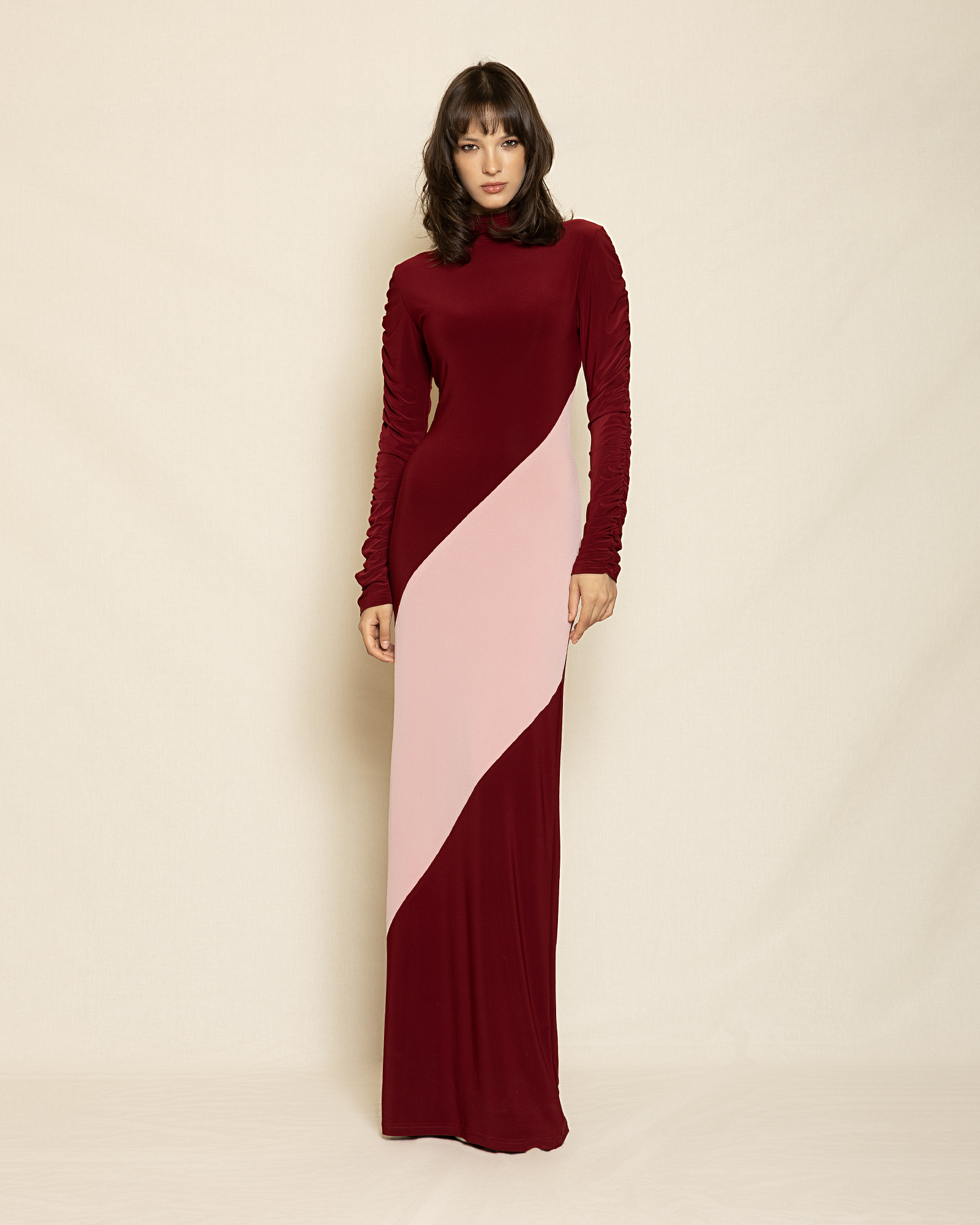 0189 Sleek Maxi Dress ST-0189 Bordo - Dusty Pink - Image 1