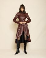 Structured Leather High - Low Dress ST-0135 Bordo
