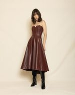 Strapless Leather Corset Midi Dress ST-0116 Bordo