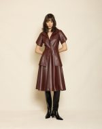 Leather Shirt Dress with Flared Hem ST-0128 Bordo