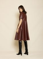 Tailored Leather Midi Dress ST-0118 Bordo - Image 5