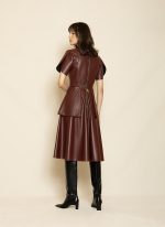 Leather Shirt Dress with Flared Hem ST-0128 Bordo - Image 5