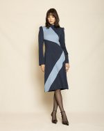 Dual Tone Midi Dress ST-0140 Navy - Blue