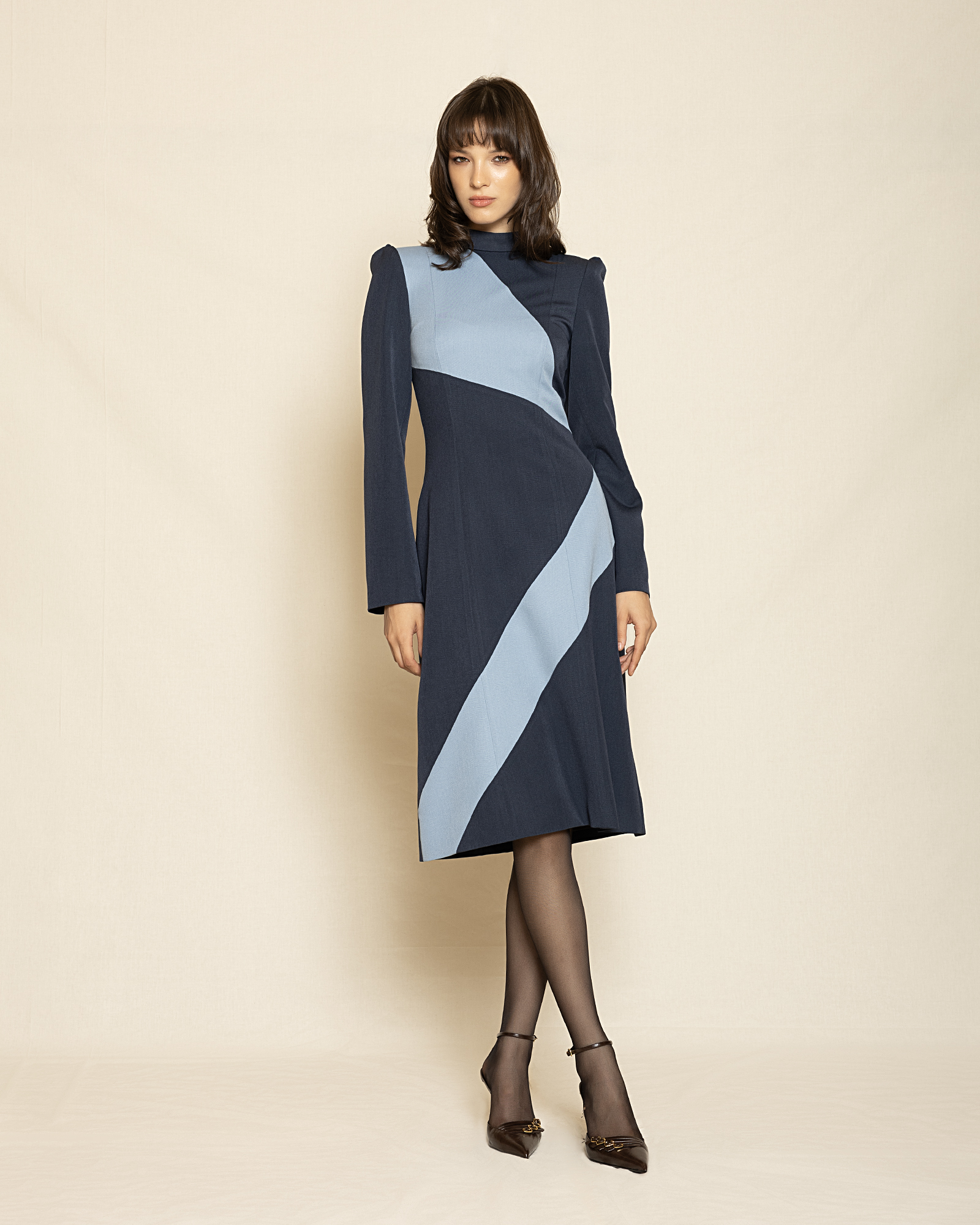 stefanoudakis_2025090616782 Dual Tone Midi Dress ST-0140 Navy - Blue - Image 1
