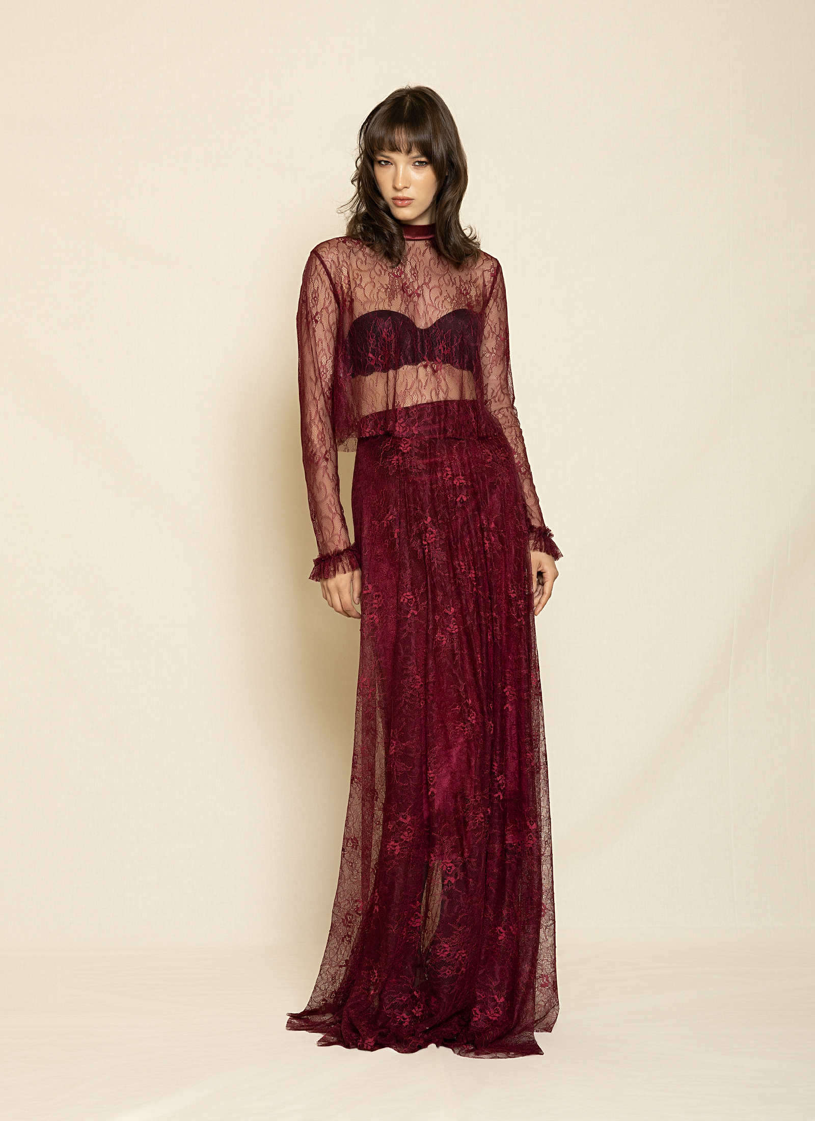 0107 Flowing Lace Maxi Skirt ST-0107 Bordo - Image 1