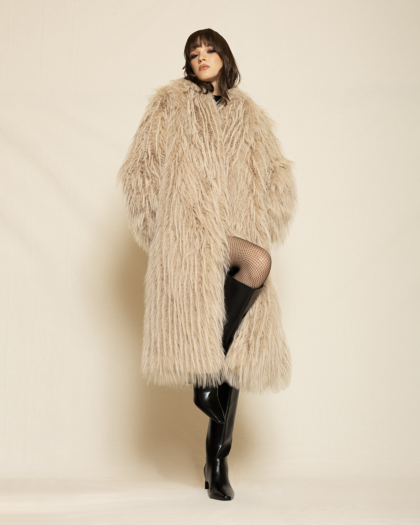 0172 Long Shaggy Fur Coat ST-0172 Beige - Image 1
