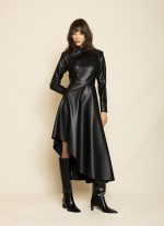 High - Neck Leather Asymmetric Dress ST-0120 Green - Image 2