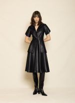 Leather Shirt Dress with Flared Hem ST-0128 Olive Green - Image 2
