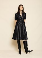 Tailored Leather Midi Dress ST-0118 Bordo - Image 3