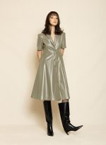Tailored Leather Midi Dress ST-0118 Bordo - Image 2
