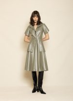 Leather Shirt Dress with Flared Hem ST-0128 Bordo - Image 4