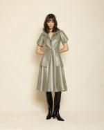 Leather Shirt Dress with Flared Hem ST-0128 Olive Green