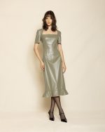 Midi Dress with Square Neckline ST-0121 Olive Green