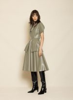 Leather Shirt Dress with Flared Hem ST-0128 Olive Green - Image 5