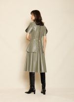 Leather Shirt Dress with Flared Hem ST-0128 Olive Green - Image 6