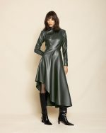 High - Neck Leather Asymmetric Dress ST-0120 Green
