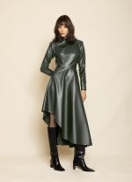 High - Neck Leather Asymmetric Dress ST-0120 Black - Image 2