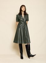 Tailored Leather Midi Dress ST-0118 Bordo - Image 4