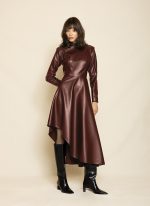 High - Neck Leather Asymmetric Dress ST-0120 Green - Image 3