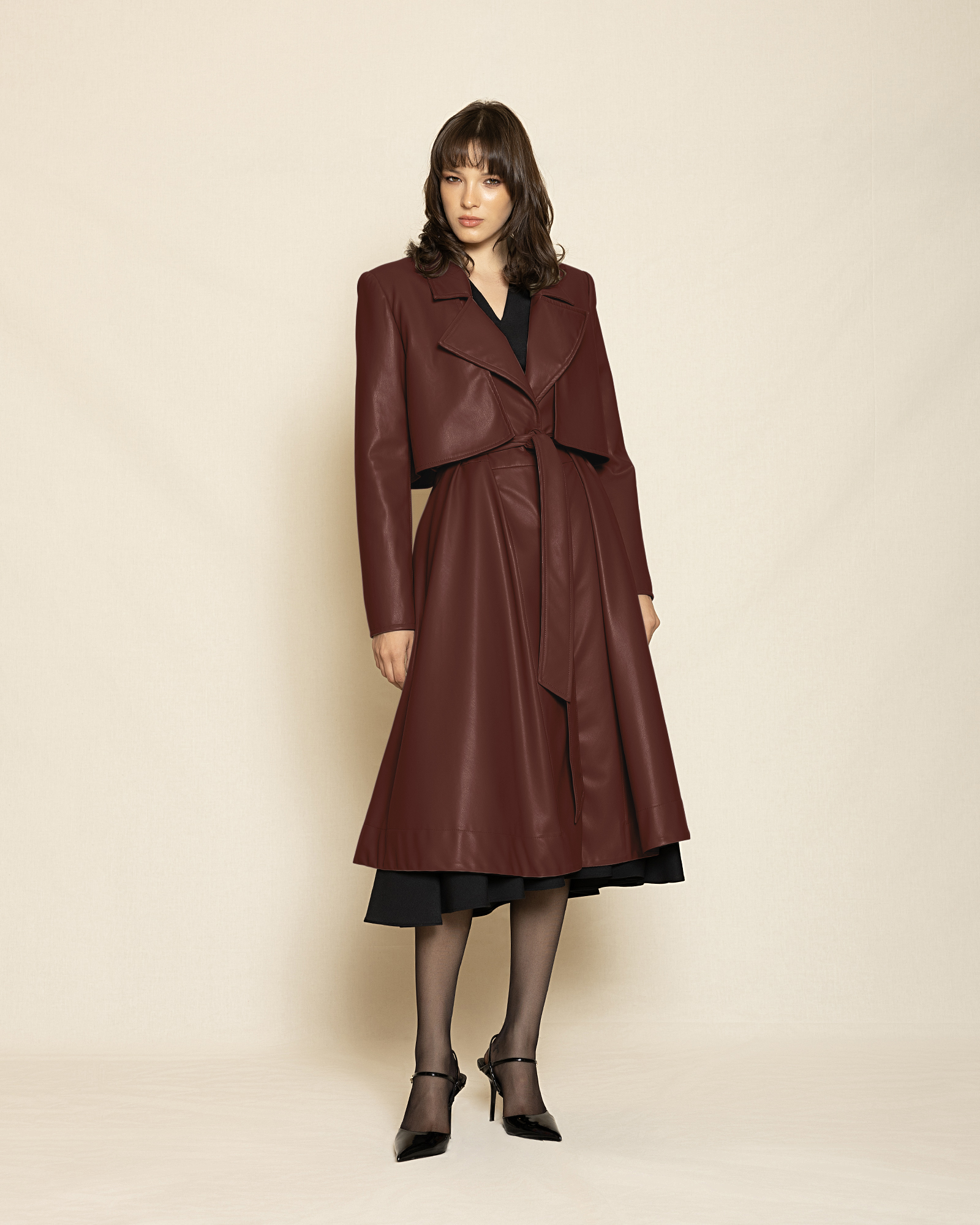 light brown_1 Cropped Detail Trench Coat ST-0132 Bordo - Image 1
