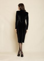 Velvet Midi Dress with Shimmer Details ST-0100 Black - Image 2