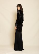Velvet Maxi Dress with Shiny Detalils ST-0104 Black - Image 2