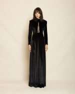 Black Velvet Maxi Dress with Lace Detail ST-0109 Black