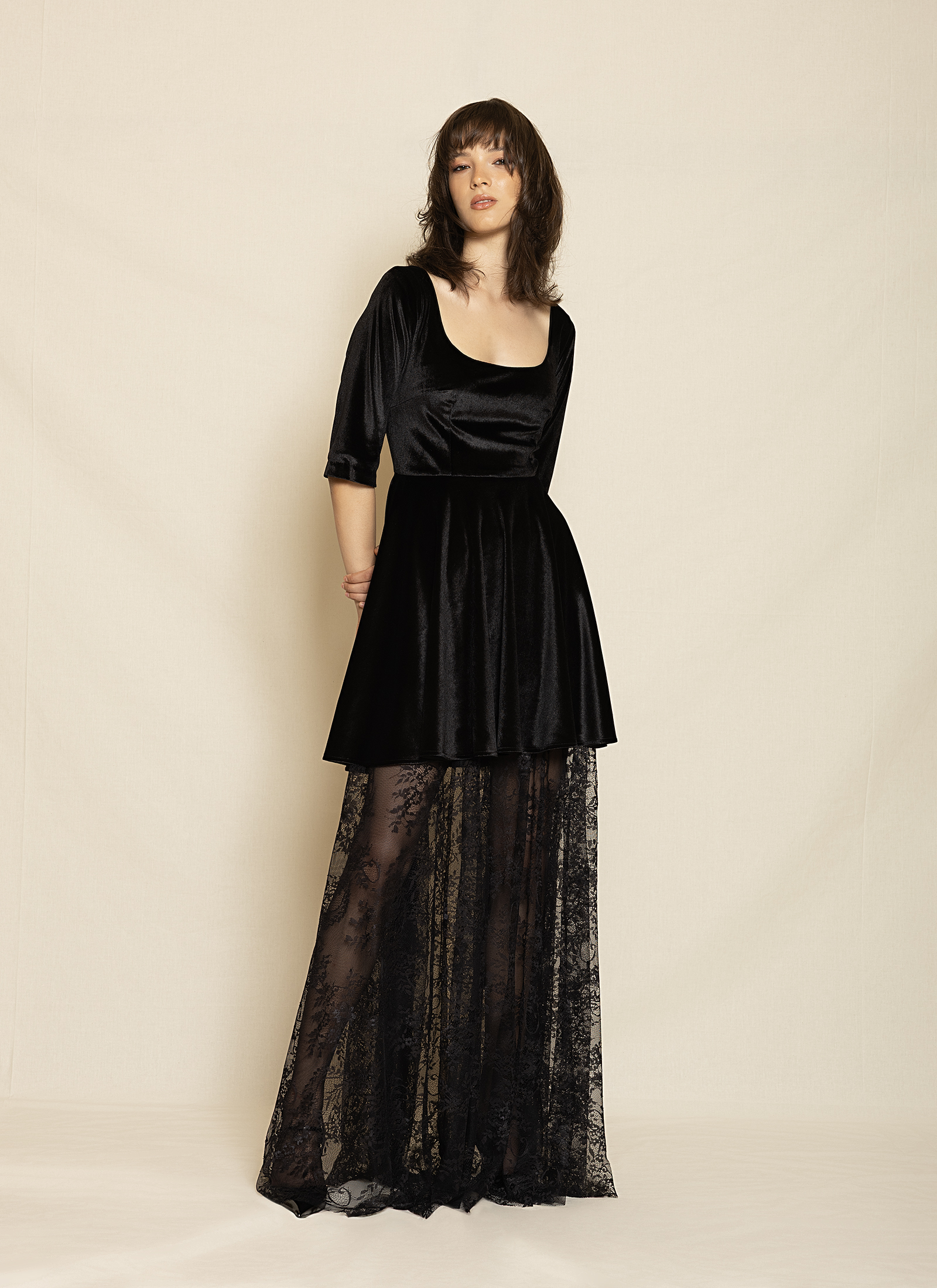 stefanoudakis_2025090615327 Velvet and Lace Maxi Dress ST-0111 Black - Image 1