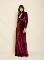 Velvet Maxi Dress ST-0101 Burgundy - Image 2
