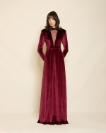 Velvet Maxi Dress with Lace Detail ST-0119 Burgundy