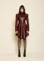 Power Shoulder Leather Mini Dress ST-0129 Olive Green - Image 2