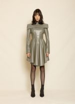 Power Shoulder Leather Mini Dress ST-0129 Green - Image 3
