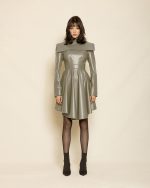 Power Shoulder Leather Mini Dress ST-0129 Olive Green