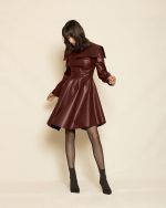 Power Shoulder Leather Mini Dress ST-0129 Bordo